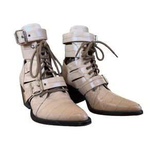 Chloe Rylee Women's Cutout Ankle Boot Embossed Croc In Beige EU 37.5